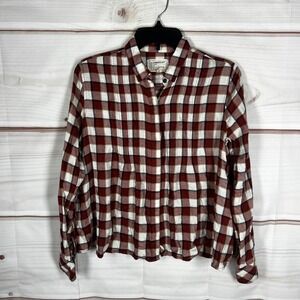 Current/Elliott Plaid Shirt Womens 0 XS Red Plaid Pintuck Button Up Long Sleeve